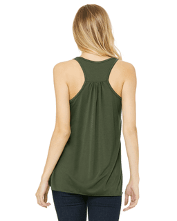 Sample of Ladies' Flowy Racerback Tank in MILITARY GREEN from side back