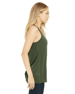 Sample of Ladies' Flowy Racerback Tank in MILITARY GREEN from side sleeveleft