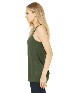 Sample of Ladies' Flowy Racerback Tank in MILITARY GREEN from side sleeveright