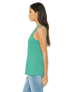 Sample of Ladies' Flowy Racerback Tank in TEAL from side sleeveright