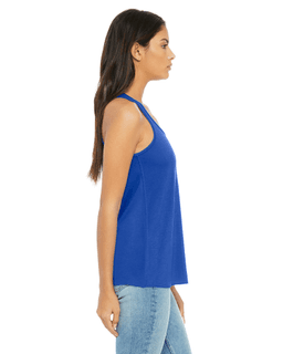 Sample of Ladies' Flowy Racerback Tank in TRUE ROYAL from side sleeveleft