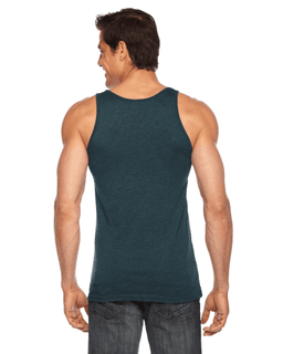 Sample of American Apparel BB408 Unisex Poly-Cotton Tank in BLACK AQUA from side back