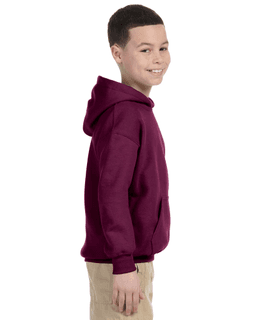 Sample of Gildan G185B - Youth 8 oz., 50/50 Hoodie in MAROON from side sleeveleft