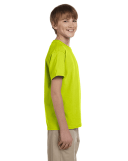 Sample of Gildan 2000B - Youth Ultra Cotton 6 oz. T-Shirt in SAFETY GREEN from side sleeveleft