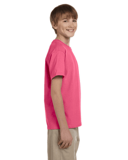 Sample of Gildan 2000B - Youth Ultra Cotton 6 oz. T-Shirt in SAFETY PINK from side sleeveleft