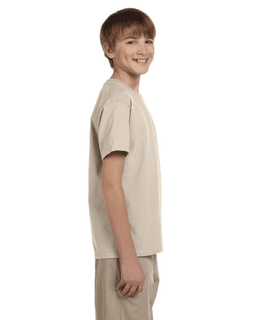 Sample of Gildan 2000B - Youth Ultra Cotton 6 oz. T-Shirt in SAND from side sleeveleft