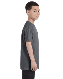 Sample of Gildan G500B - Youth 5.3 oz. T-Shirt in CHARCOAL from side sleeveleft