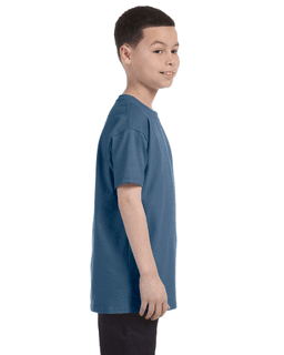 Sample of Gildan G500B - Youth 5.3 oz. T-Shirt in INDIGO BLUE from side sleeveleft