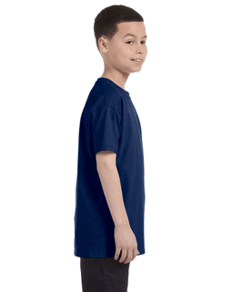 Sample of Gildan G500B - Youth 5.3 oz. T-Shirt in NAVY from side sleeveleft