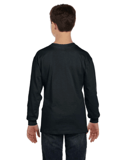 Sample of G540B - Youth 5.3 oz. Long-Sleeve T-Shirt in BLACK from side back