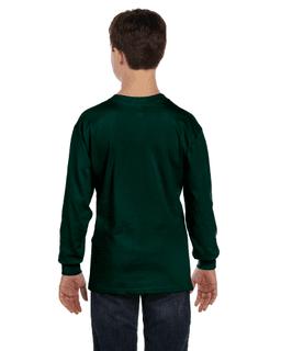 Sample of G540B - Youth 5.3 oz. Long-Sleeve T-Shirt in FOREST GREEN from side back