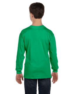 Sample of G540B - Youth 5.3 oz. Long-Sleeve T-Shirt in IRISH GREEN from side back