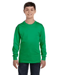 Sample of G540B - Youth 5.3 oz. Long-Sleeve T-Shirt in IRISH GREEN from side front