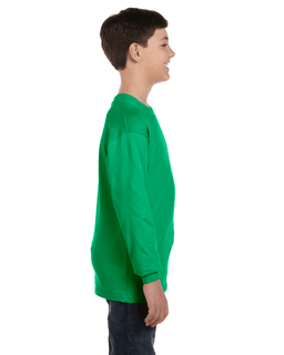 Sample of G540B - Youth 5.3 oz. Long-Sleeve T-Shirt in IRISH GREEN from side sleeveleft