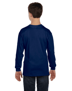 Sample of G540B - Youth 5.3 oz. Long-Sleeve T-Shirt in NAVY from side back