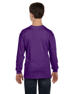 Sample of G540B - Youth 5.3 oz. Long-Sleeve T-Shirt in PURPLE from side back