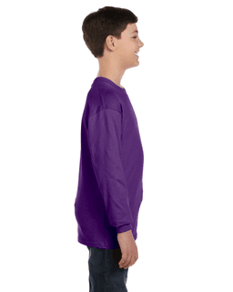 Sample of G540B - Youth 5.3 oz. Long-Sleeve T-Shirt in PURPLE from side sleeveleft