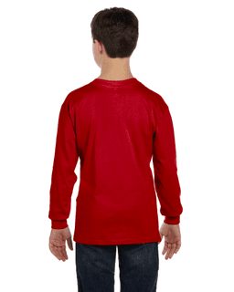 Sample of G540B - Youth 5.3 oz. Long-Sleeve T-Shirt in RED from side back