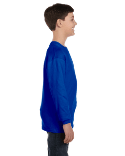 Sample of G540B - Youth 5.3 oz. Long-Sleeve T-Shirt in ROYAL from side sleeveleft