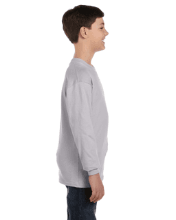 Sample of G540B - Youth 5.3 oz. Long-Sleeve T-Shirt in SPORT GREY from side sleeveleft