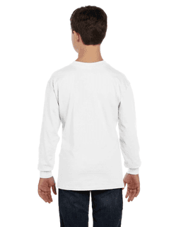 Sample of G540B - Youth 5.3 oz. Long-Sleeve T-Shirt in WHITE from side back