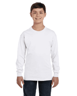 Sample of G540B - Youth 5.3 oz. Long-Sleeve T-Shirt in WHITE from side front