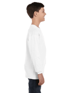 Sample of G540B - Youth 5.3 oz. Long-Sleeve T-Shirt in WHITE from side sleeveleft