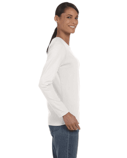 Sample of Gildan G540L - Ladies' 5.3 oz. Long-Sleeve T-Shirt in ASH GREY from side sleeveleft