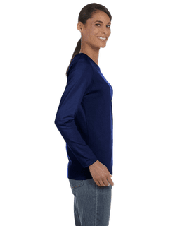 Sample of Gildan G540L - Ladies' 5.3 oz. Long-Sleeve T-Shirt in NAVY from side sleeveleft