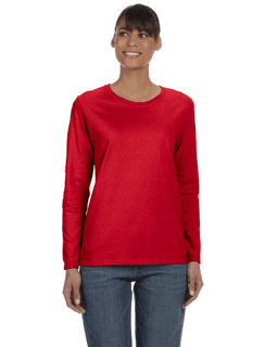 Sample of Gildan G540L - Ladies' 5.3 oz. Long-Sleeve T-Shirt in RED from side front