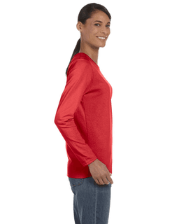 Sample of Gildan G540L - Ladies' 5.3 oz. Long-Sleeve T-Shirt in RED from side sleeveleft