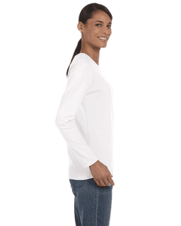 Sample of Gildan G540L - Ladies' 5.3 oz. Long-Sleeve T-Shirt in WHITE from side sleeveleft