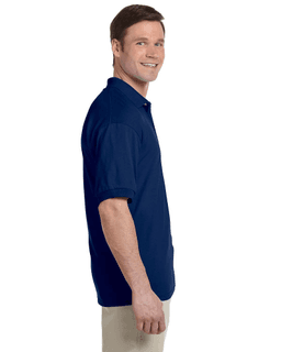 Sample of Gildan G880 - Adult 6 oz. 50/50 Jersey Polo in NAVY from side sleeveleft