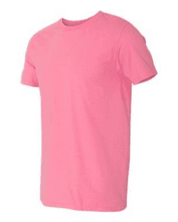 Sample of SoftStyle T-Shirt in Azalea from side sleeveleft