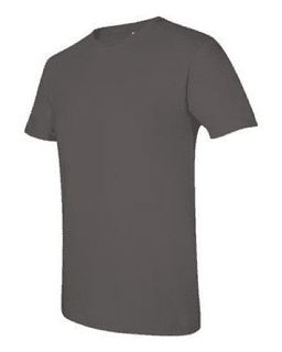 Sample of SoftStyle T-Shirt in Charcoal from side sleeveleft