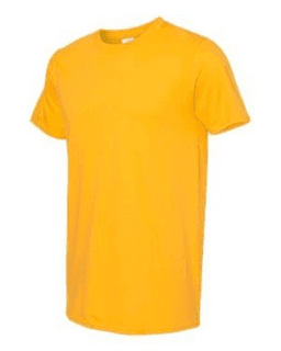 Sample of SoftStyle T-Shirt in Gold from side sleeveleft