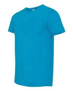 Sample of SoftStyle T-Shirt in Sapphire from side sleeveleft