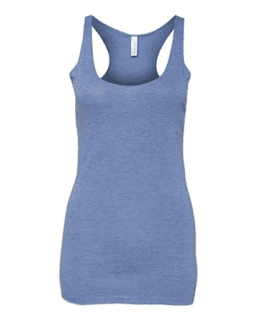 Sample of Women's Triblend Racerback Tank in Blue Triblend from side front