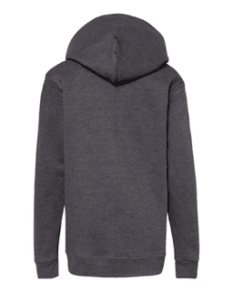 Sample of ComfortBlend EcoSmart Youth Hooded Sweatshirt in Charcoal Heather from side back