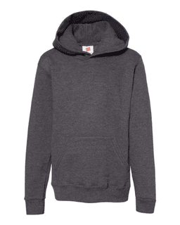 Sample of ComfortBlend EcoSmart Youth Hooded Sweatshirt in Charcoal Heather from side front