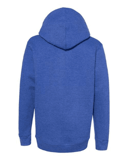 Sample of ComfortBlend EcoSmart Youth Hooded Sweatshirt in Heather Blue from side back