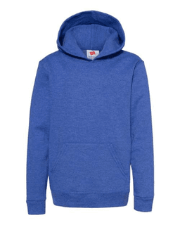 Sample of ComfortBlend EcoSmart Youth Hooded Sweatshirt in Heather Blue from side front