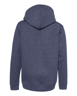 Sample of ComfortBlend EcoSmart Youth Hooded Sweatshirt in Heather Navy from side back