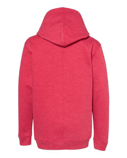 Sample of ComfortBlend EcoSmart Youth Hooded Sweatshirt in Heather Red from side back