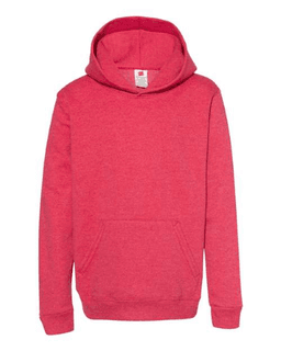 Sample of ComfortBlend EcoSmart Youth Hooded Sweatshirt in Heather Red from side front