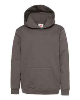 Sample of ComfortBlend EcoSmart Youth Hooded Sweatshirt in Smoke Grey from side front