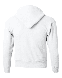 Sample of ComfortBlend EcoSmart Youth Hooded Sweatshirt in White from side back