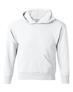 Sample of ComfortBlend EcoSmart Youth Hooded Sweatshirt in White from side front