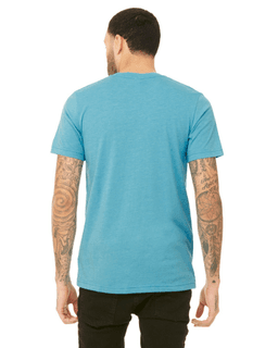 Sample of Canvas 3001 - Unisex Jersey Short-Sleeve T-Shirt in HEATHER AQUA from side back