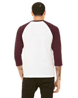 Sample of Canvas 3200 - Unisex 3/4-Sleeve Baseball T-Shirt in WHITE MAROON from side back